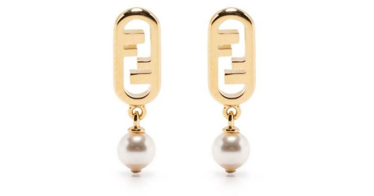 Fendi O'lock Logo Plaque Earrings in Metallic Lyst