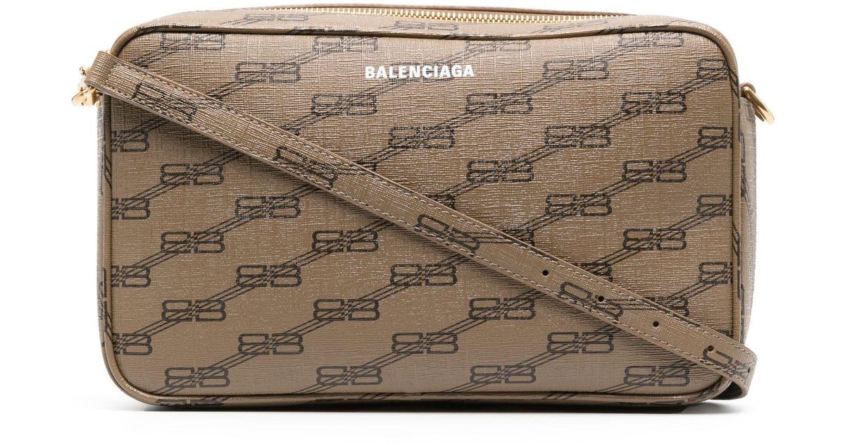 Balenciaga Neutral Signature Monogram Camera Bag Women's Leather in