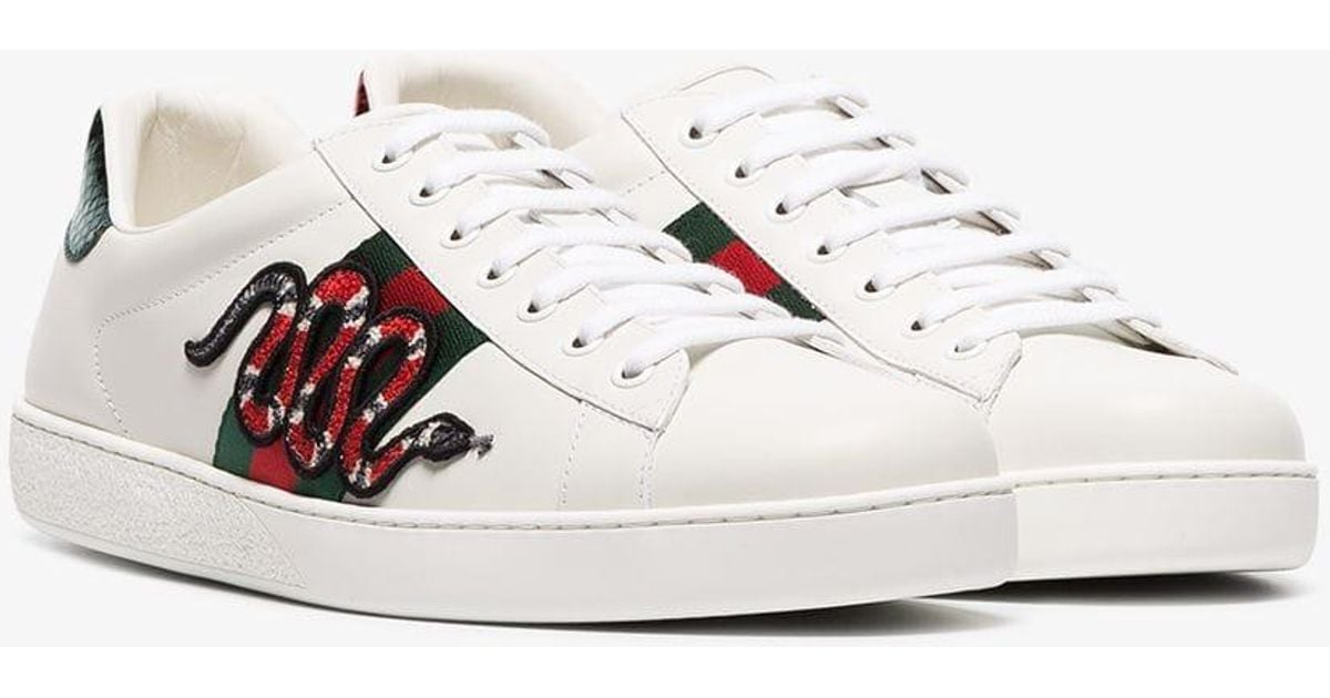Gucci Leather Ace New Snake Sneakers in White for Men - Lyst
