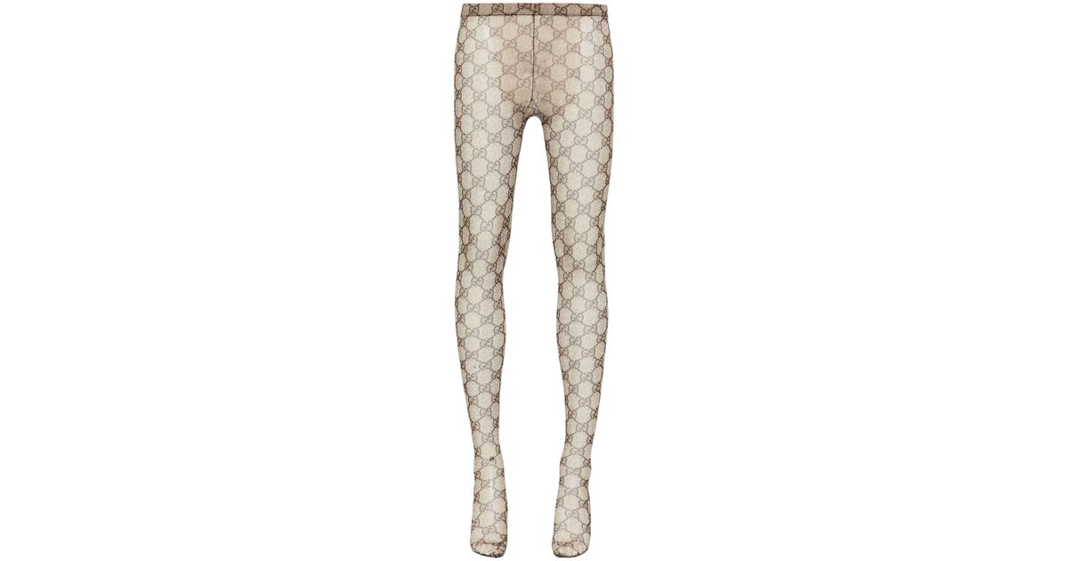 Gucci Gg Patterned Tights in Brown Lyst