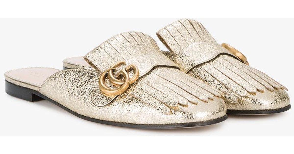 Gucci Gold Marmont Leather Mules in 