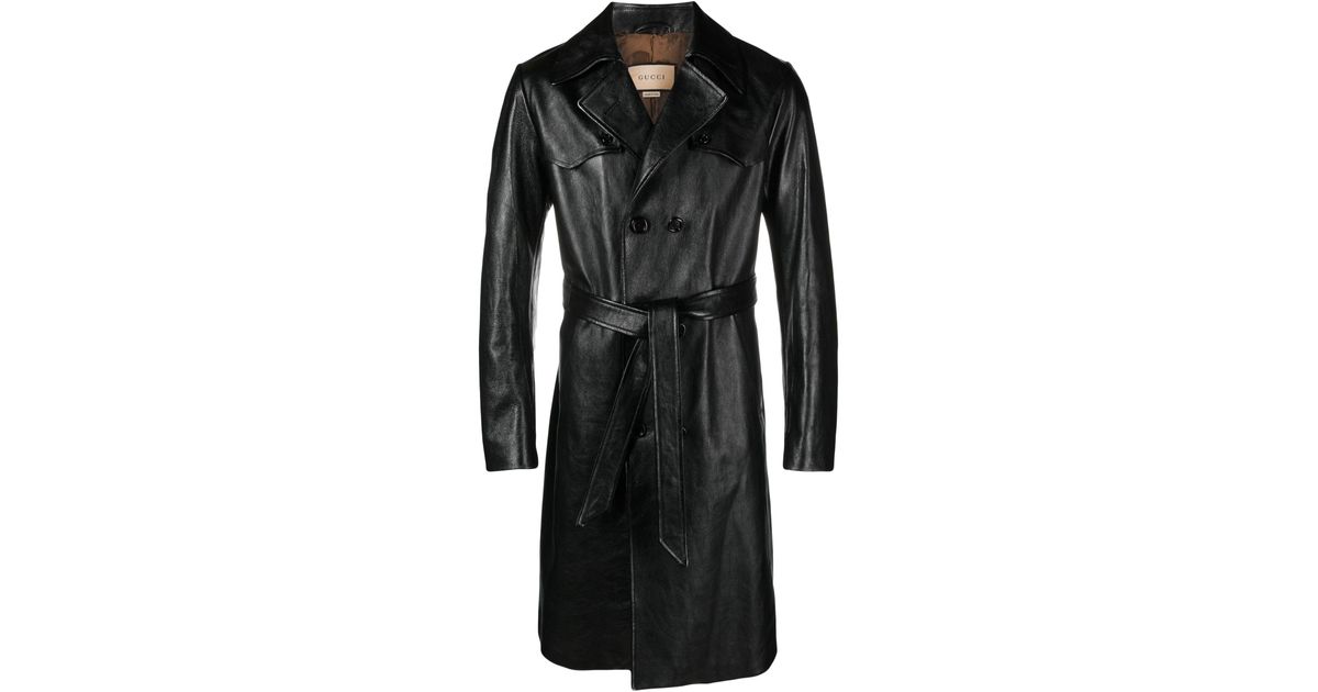 Gucci Leather Trench Coat in Black for Men Lyst