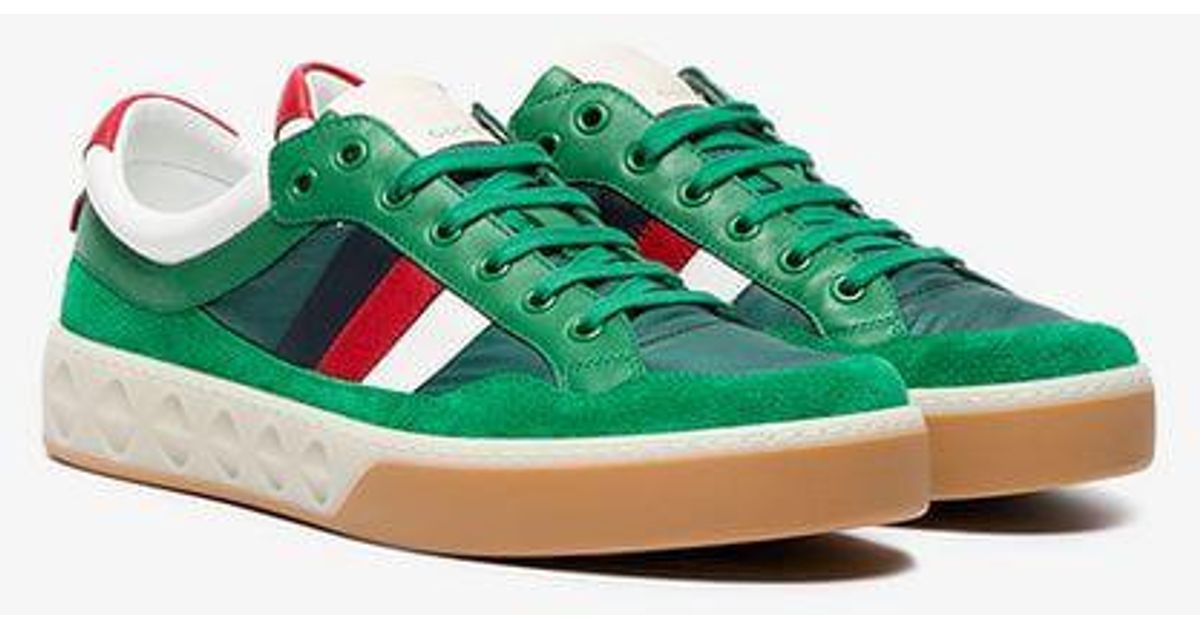 Gucci Leather And Nylon Sneakers in Green for Men - Lyst
