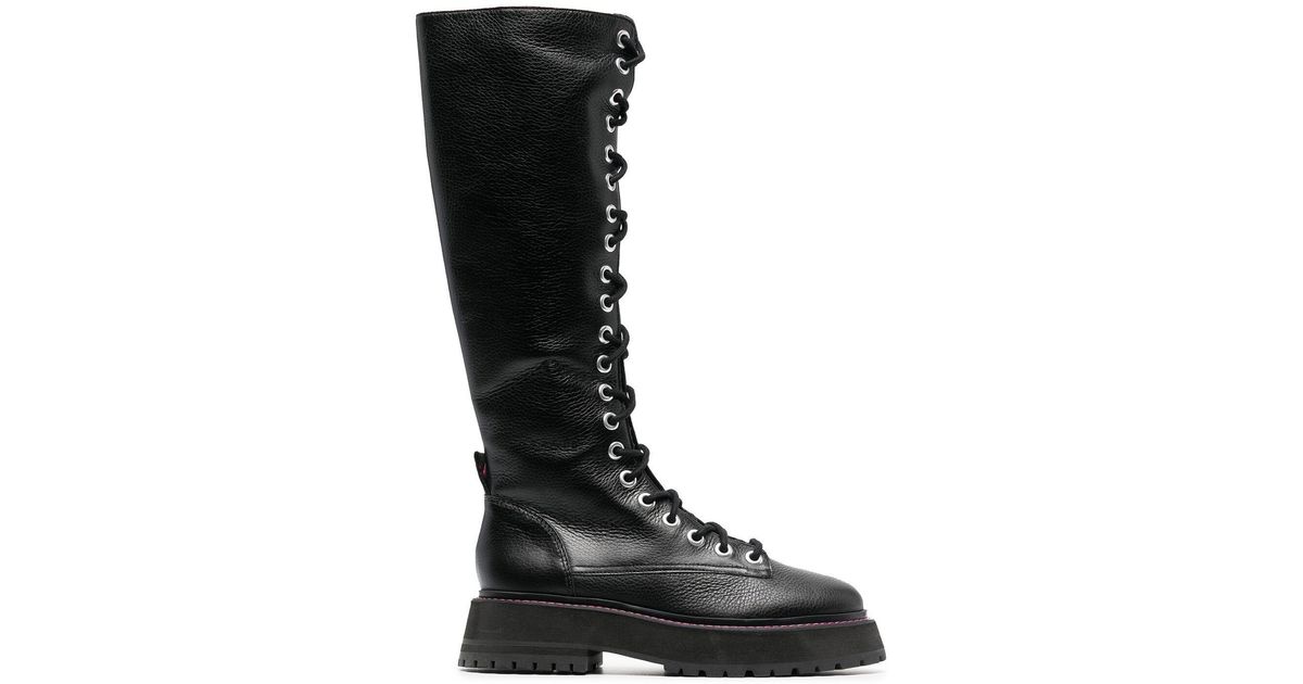 Larroude Black Lara Knee-high Leather Combat Boots | Lyst