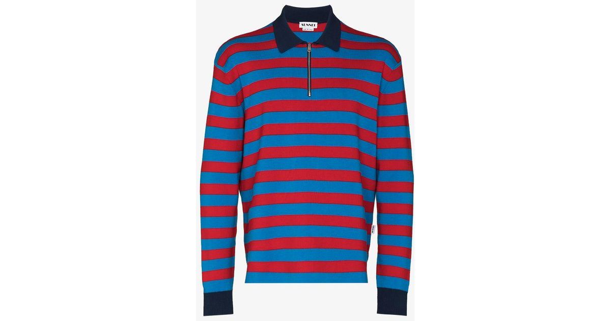 Sunnei Cotton Striped Polo Shirt in Blue for Men - Lyst