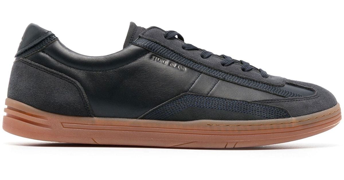 Stone Island Suedetrimmed Lowtop Sneakers in Black for Men Lyst