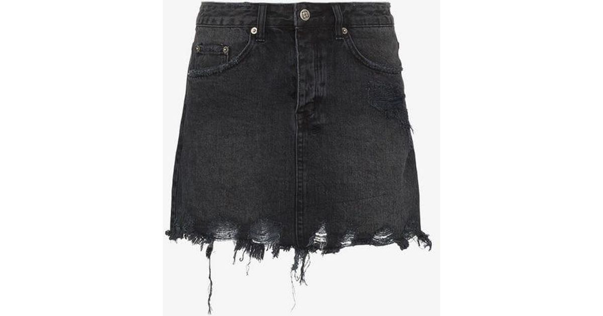 black distressed denim mini skirt