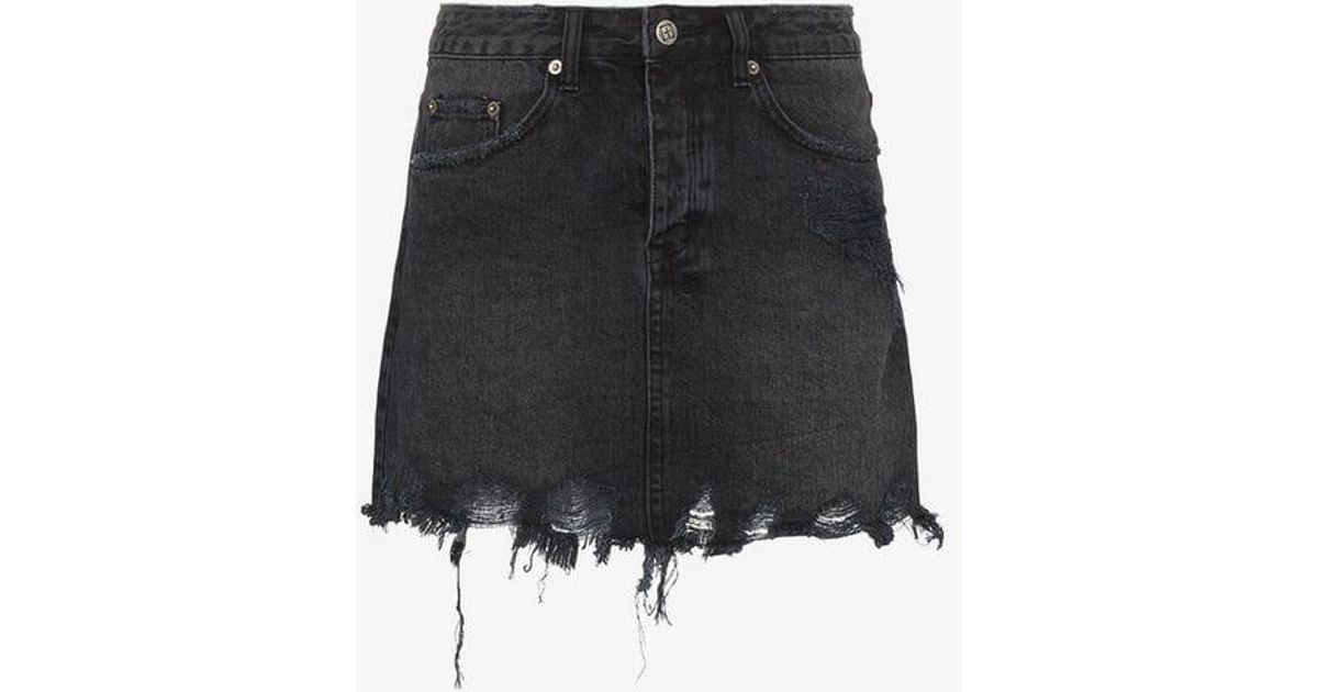 black distressed denim mini skirt