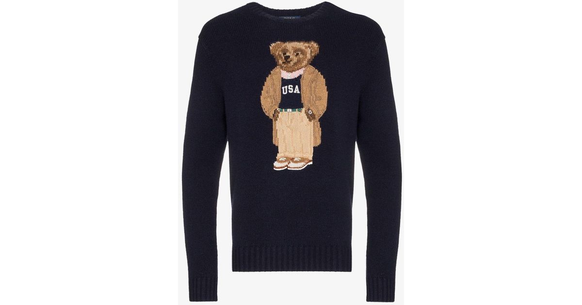 Polo Ralph Lauren Wool Teddy Bear Intarsia Sweater in Blue for Men ...