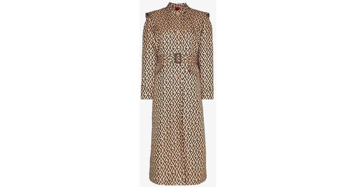 Gucci Monogram Print Belted Trench Coat - Lyst