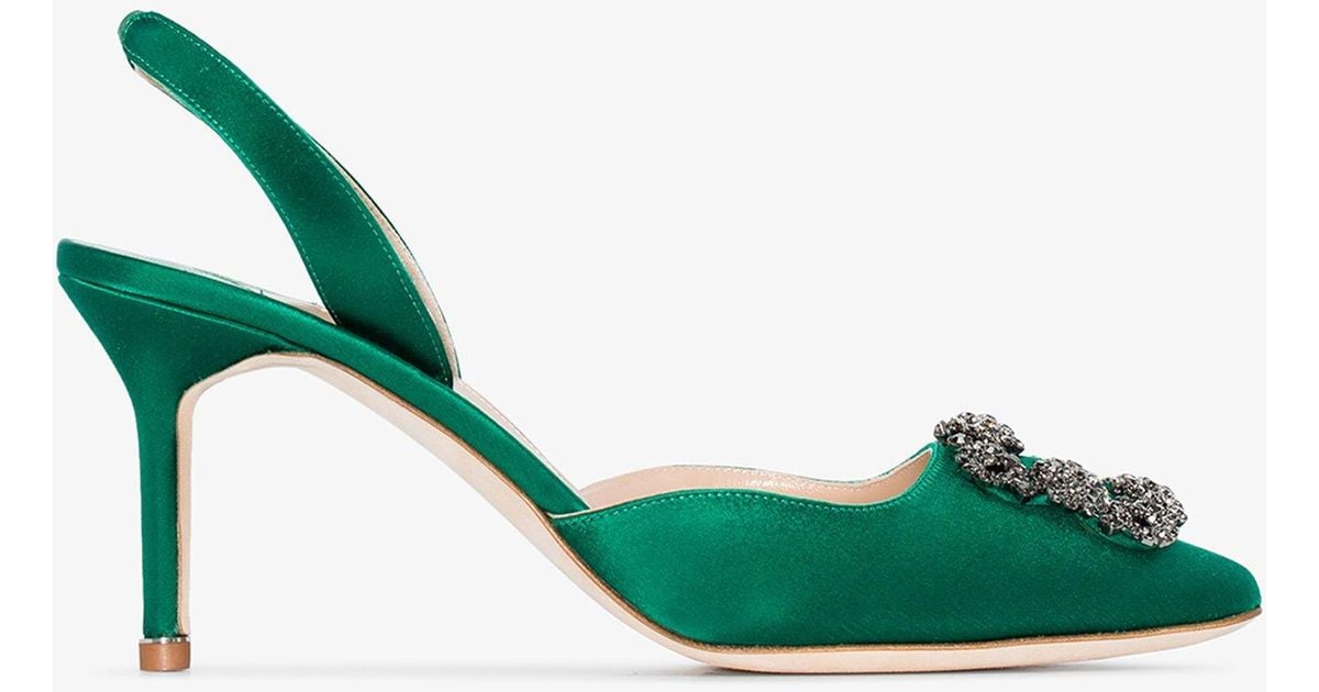 Manolo Blahnik Hangisi 70 Satin Slingback Pumps in Green | Lyst