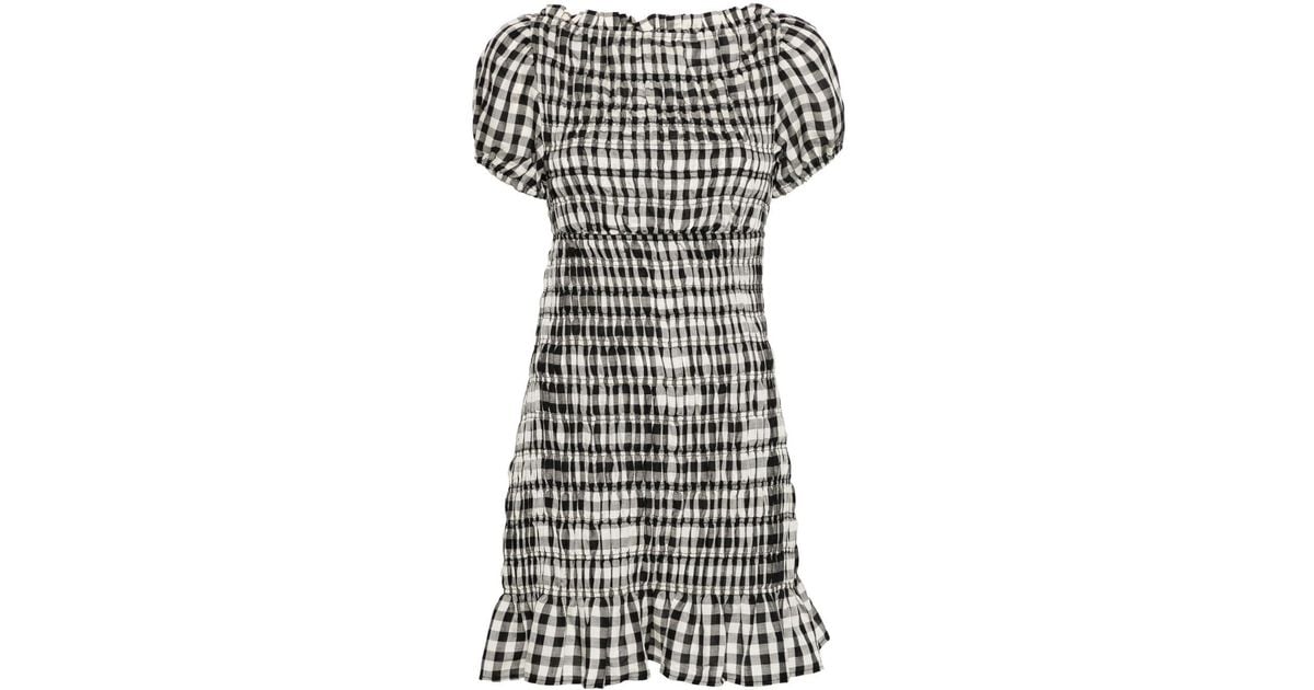 Doen Rizzo Gingham-Check Mini Dress in Black | Lyst