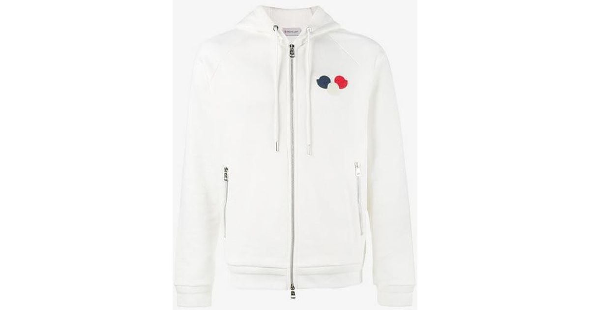 Moncler Cotton Logo Patch Zip-up Hoodie in White for Men - Lyst