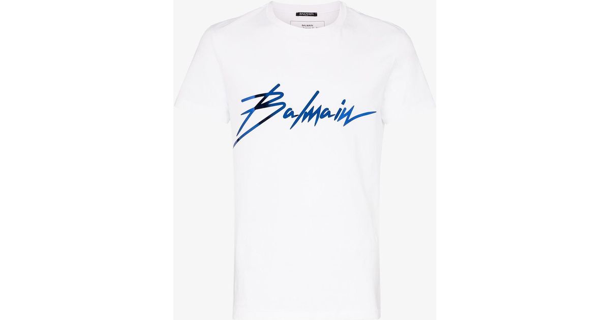 Udtømning Høflig Halvkreds Balmain Metallic Script Logo Cotton T-shirt in White for Men | Lyst