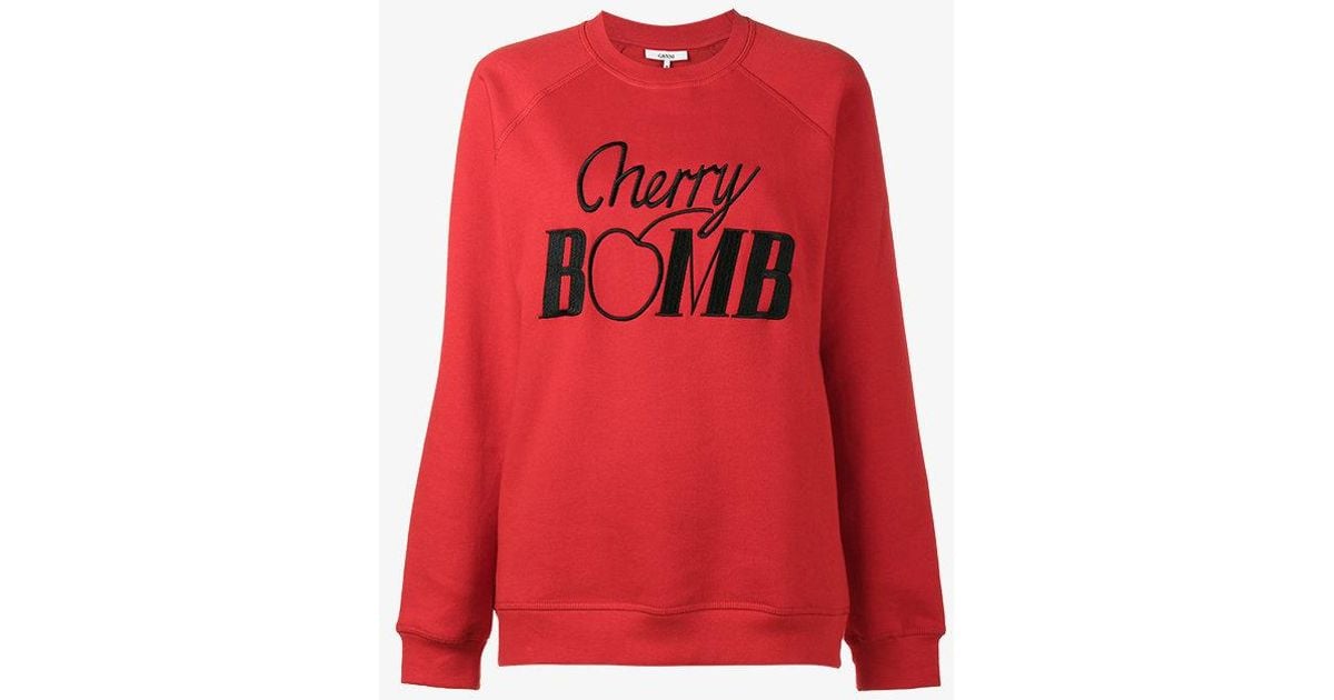 Ganni Sweatshirt With Cherry Bomb Embroidery in Red - Lyst