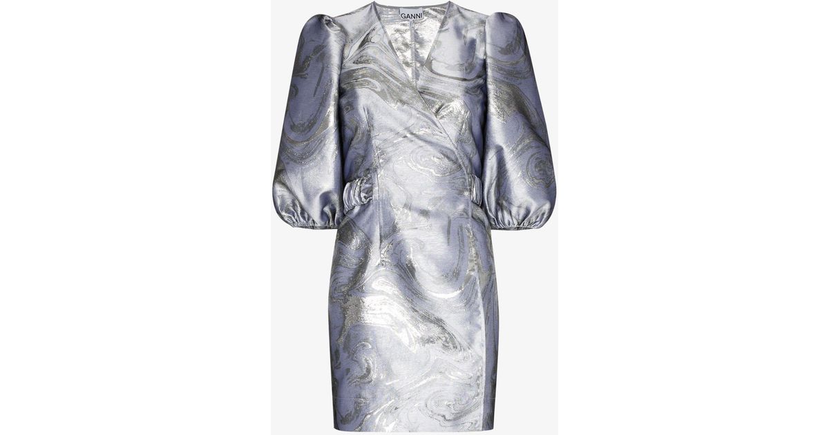 Ganni Women's Metallic Jacquard Wrap Mini Dress