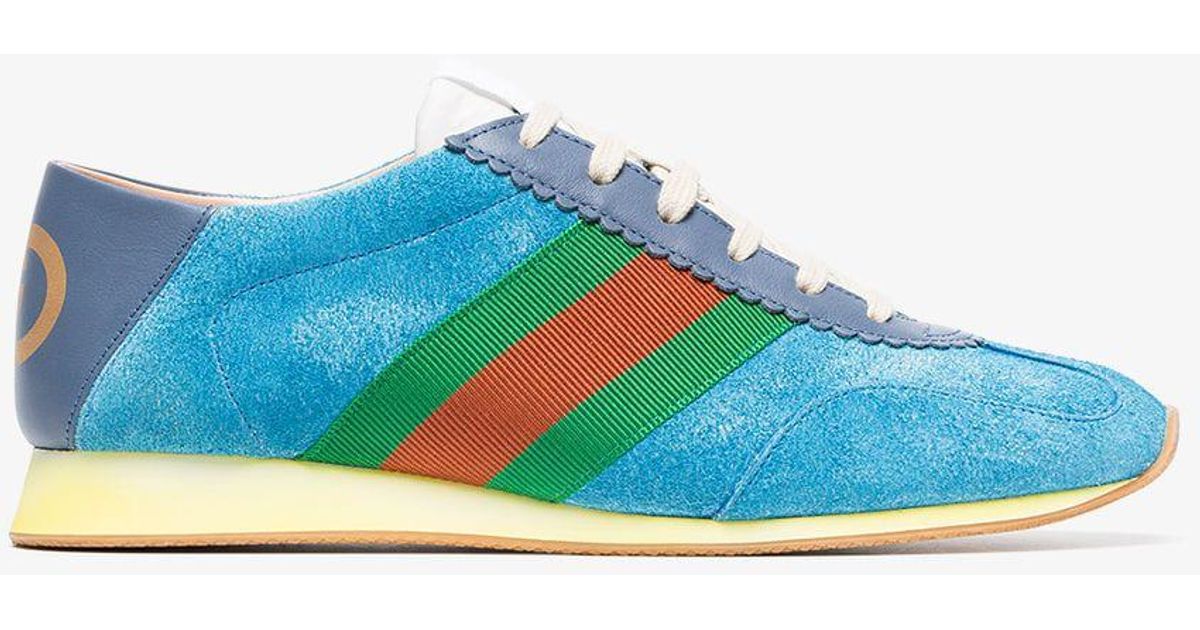 Gucci Suede Sneaker With Web in Blue | Lyst