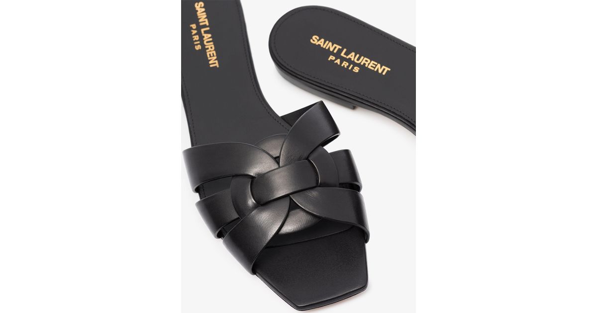 Saint Laurent Tribute Flat Sandals - Women's - Leather in Black | Lyst