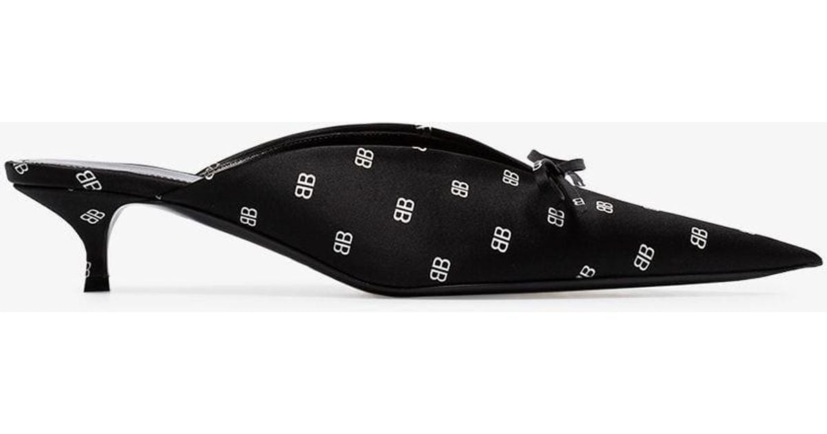 Balenciaga Knife Bb-print Satin Mules in Black - Lyst