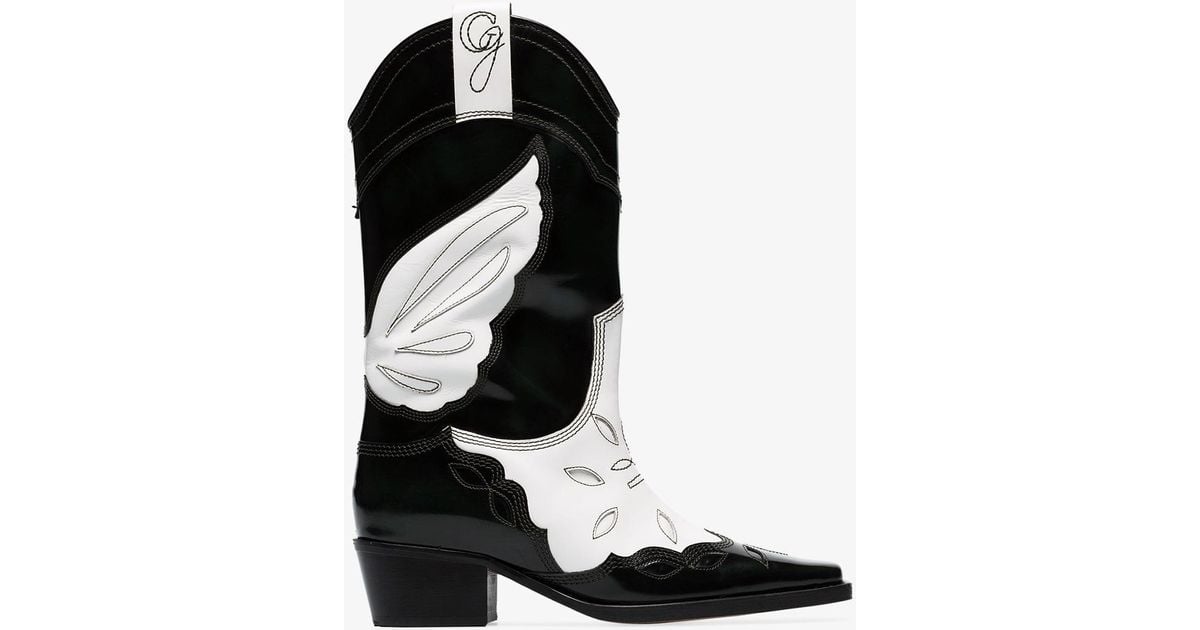 Ganni Black Texas 40 Midcalf Patent Leather Cowboy Boots in Green Lyst