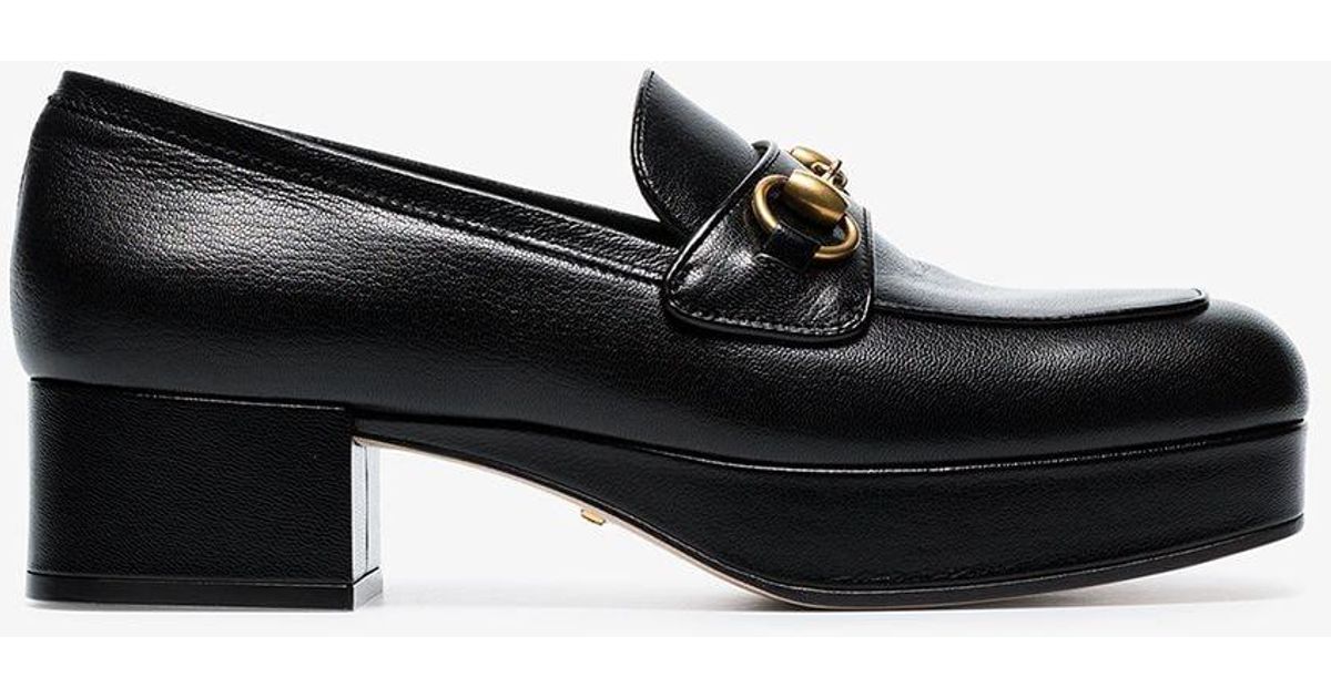 Gucci Leather Platform Loafer With Horsebit in Black - Lyst