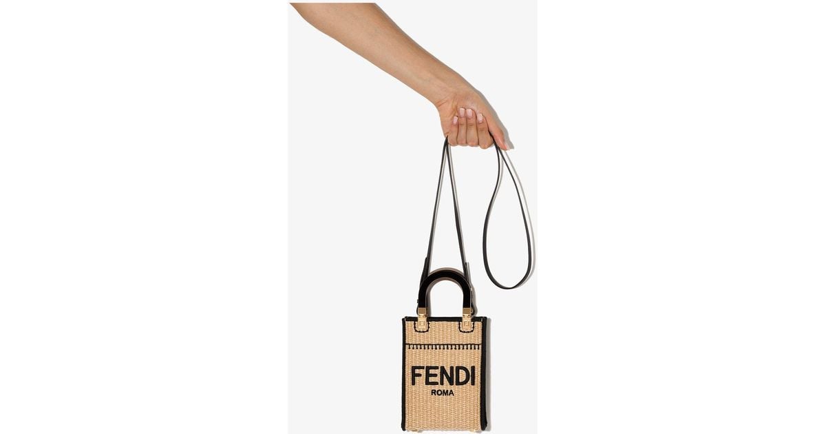 Fendi Neutral Sunshine Mini Straw Tote Bag Lyst
