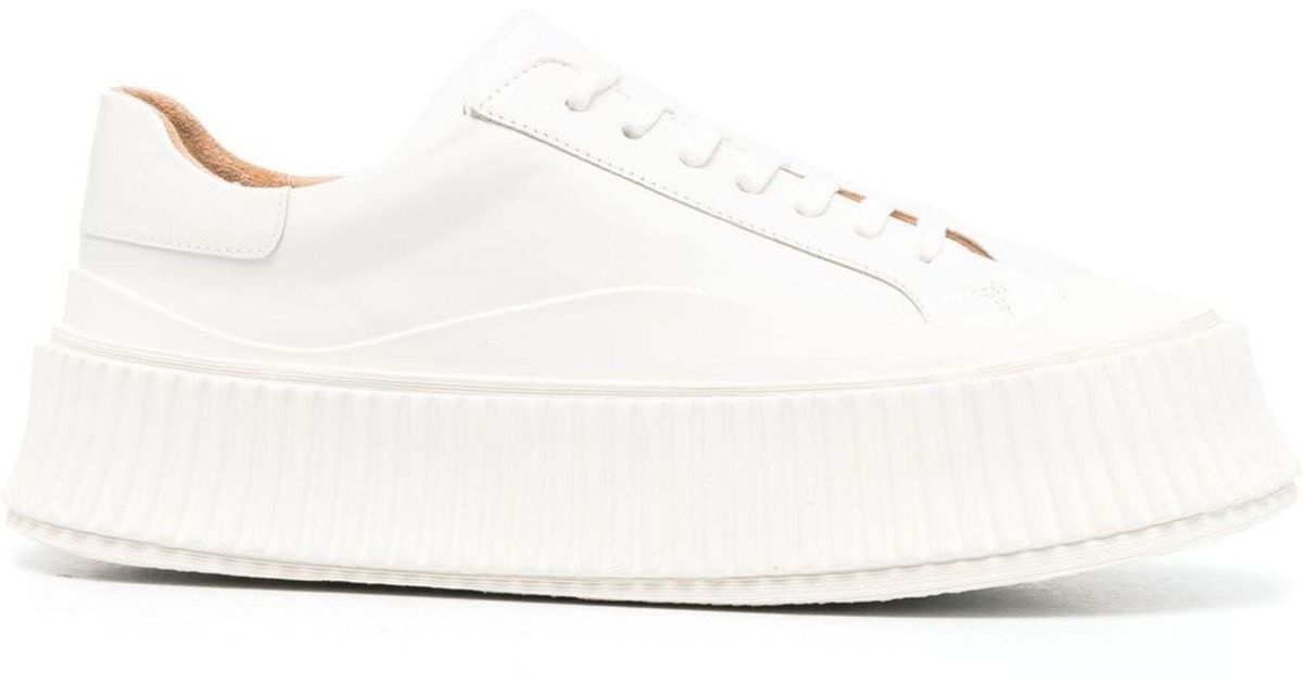 Jil Sander White Lace-up Leather Sneakers | Lyst
