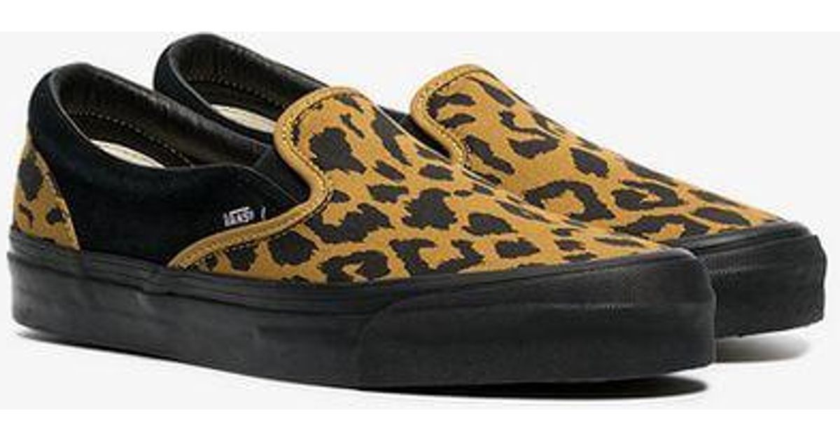 Vans Suede Black And Yellow Vault Ua Og Leopard Print Slip On Sneakers