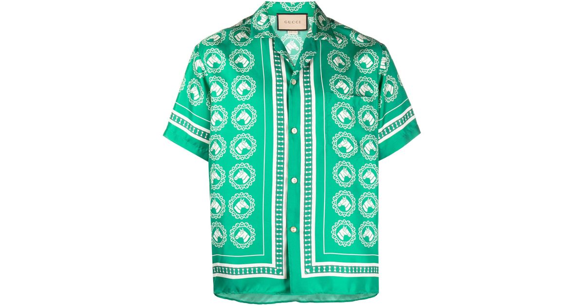Gucci Bowling Aloha Silk Shirt Men's Silk in Green for Men Lyst
