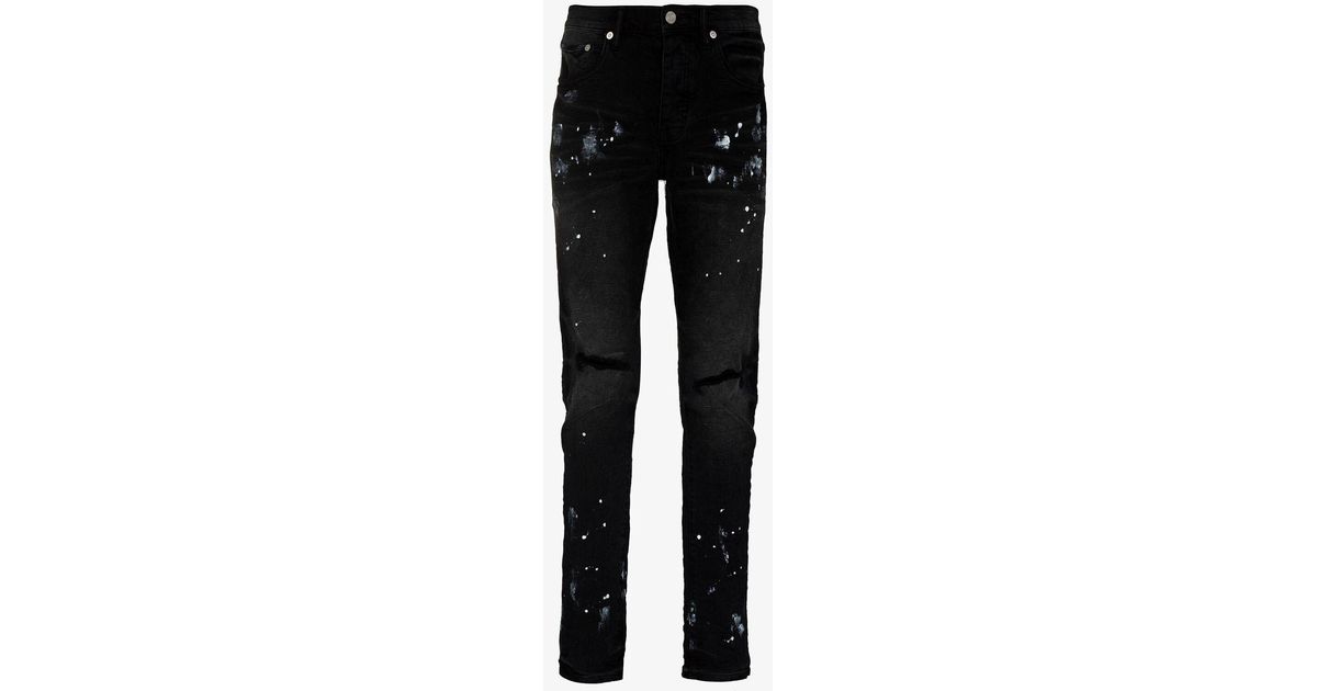 Purple Brand Denim Paint Splatter Ripped Skinny Jeans in Black for Men