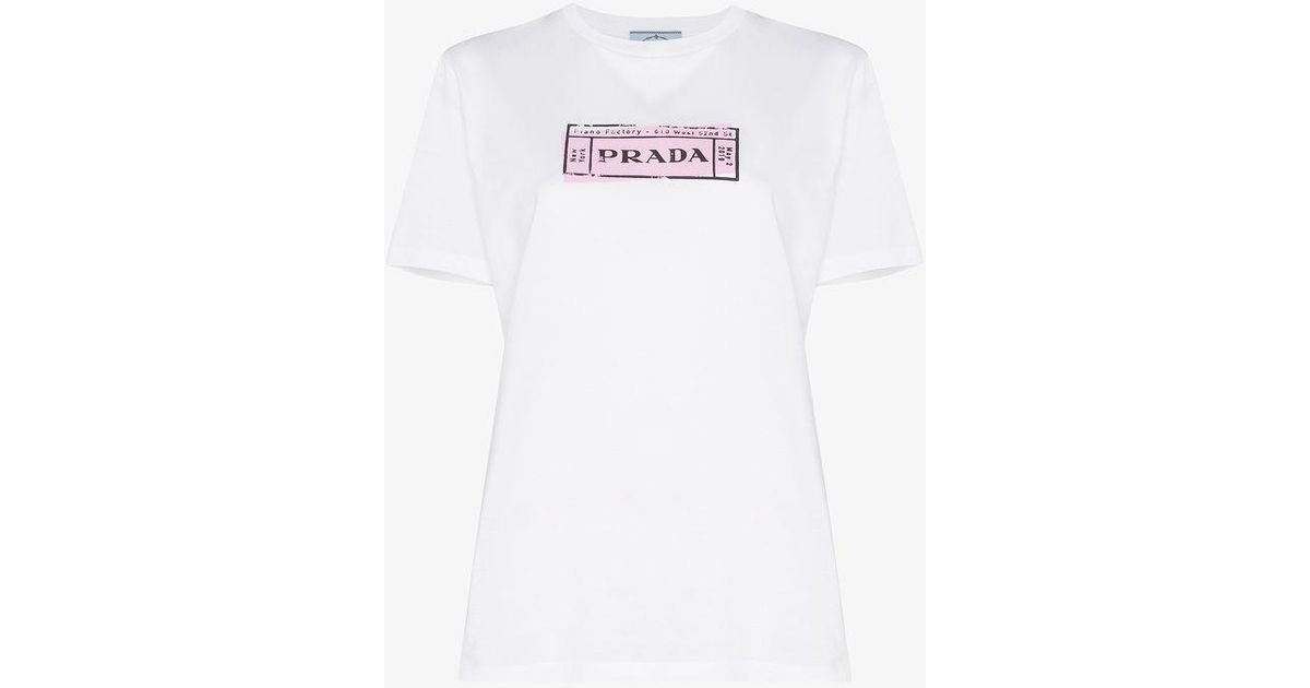 PRADA logo vintage t-shirt pink SS25 新作 ★ Prada logo-embroidered Cotton Shirt | Pink | FARFETCH