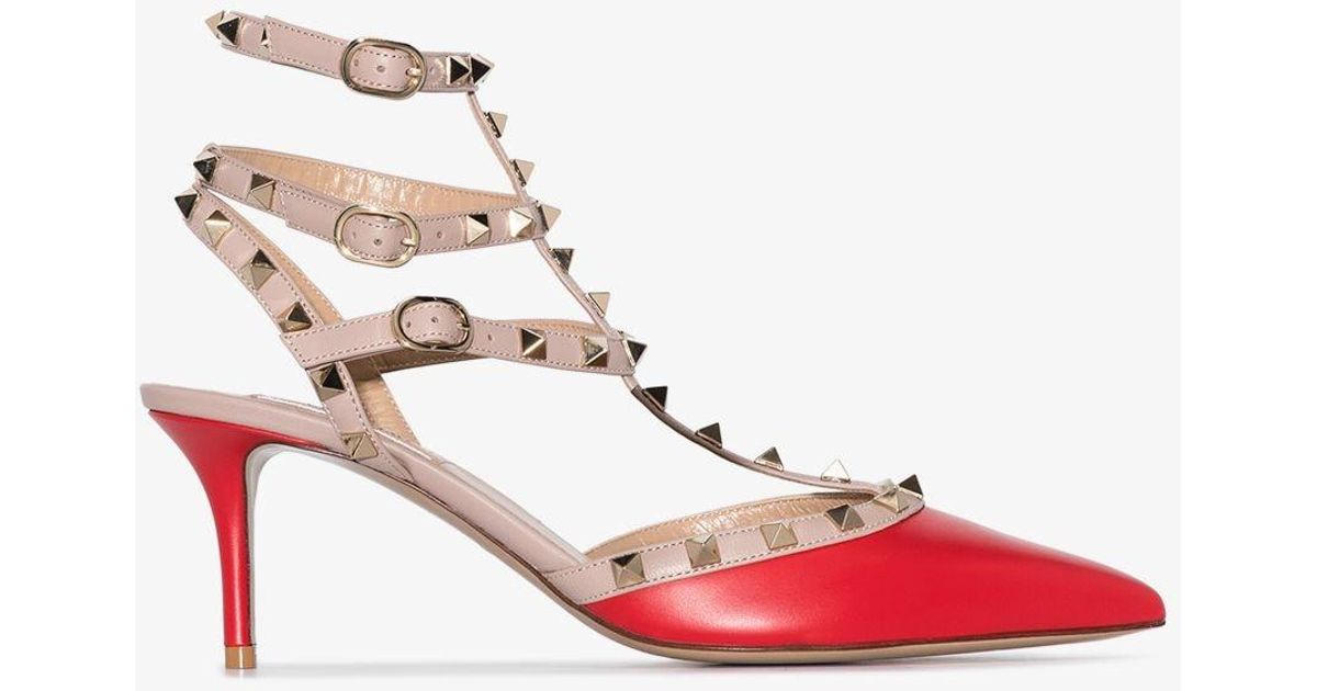 Valentino Garavani And Gold Rockstud 65 Caged Leather Pumps in Red - Lyst