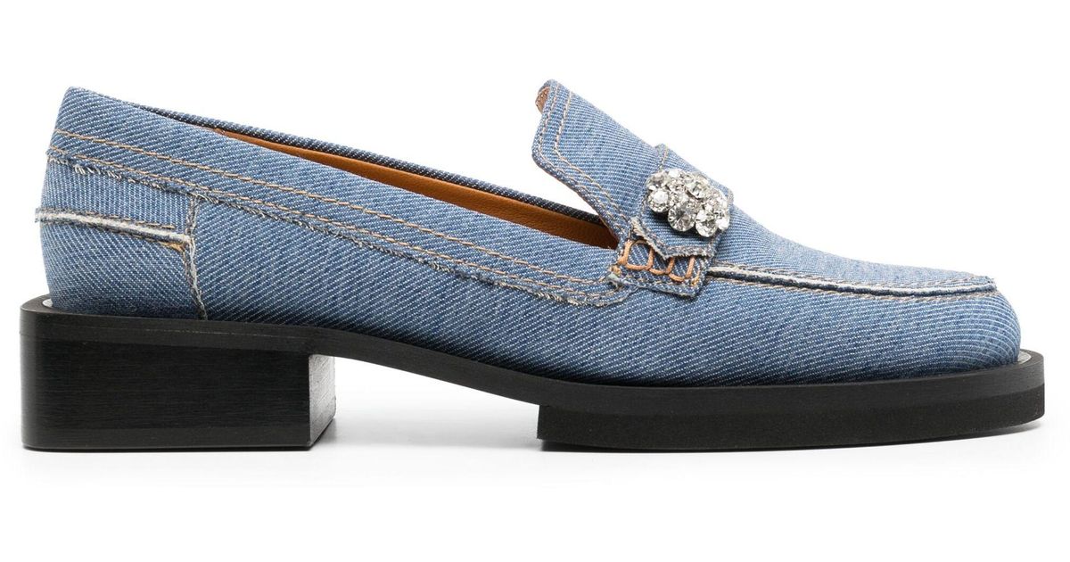 Ganni Jewel Denim Loafers in Blue Lyst UK