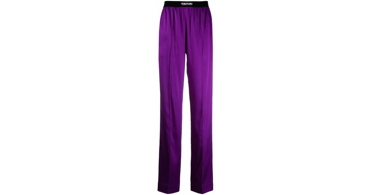 Tom Ford Silk Straight-leg Trousers in Purple | Lyst