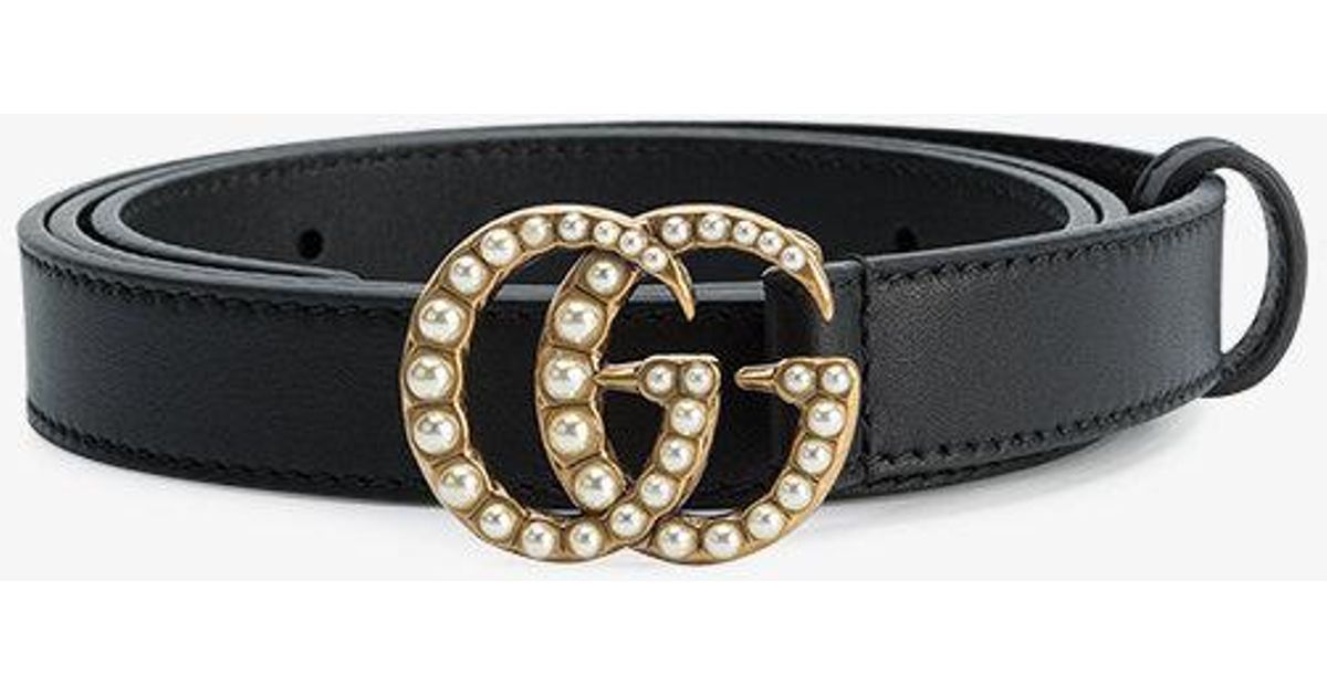Gucci Gg Marmont Slim Leather Belt in Black - Lyst