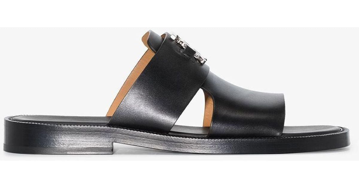 Burberry Kingsgate Monogram Motif Leather Sandals in Black for Men | Lyst