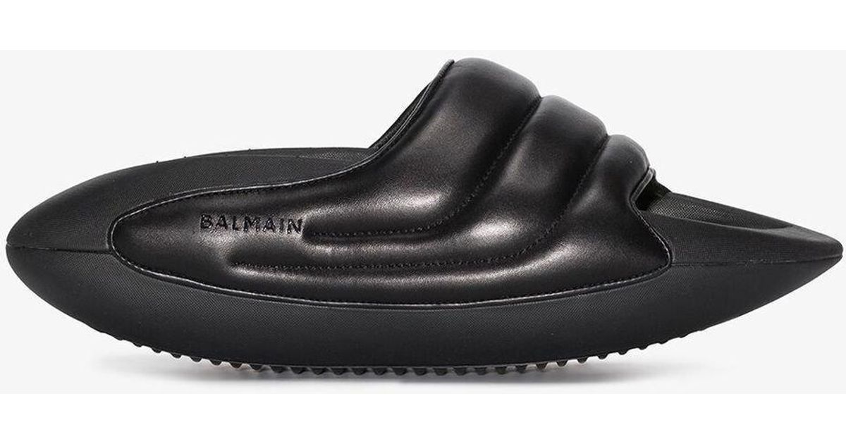 Balmain B-it Quilted Leather Slides in Black for Men | Lyst
