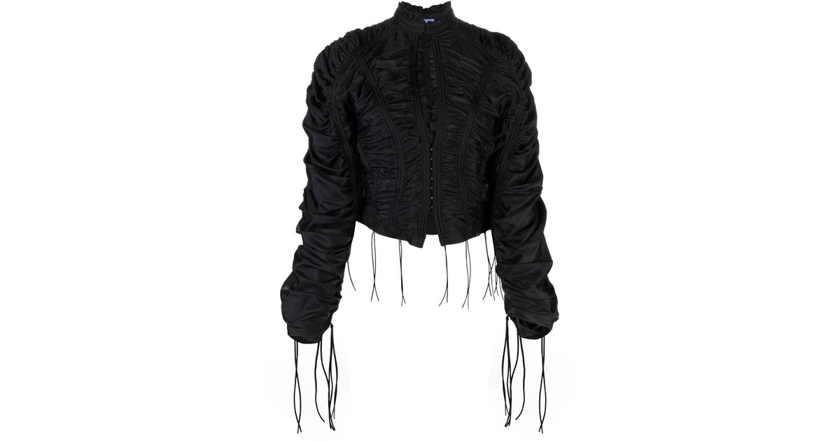 Mugler Gathered Drawstring-embellished Bomber Jacket in Black | Lyst