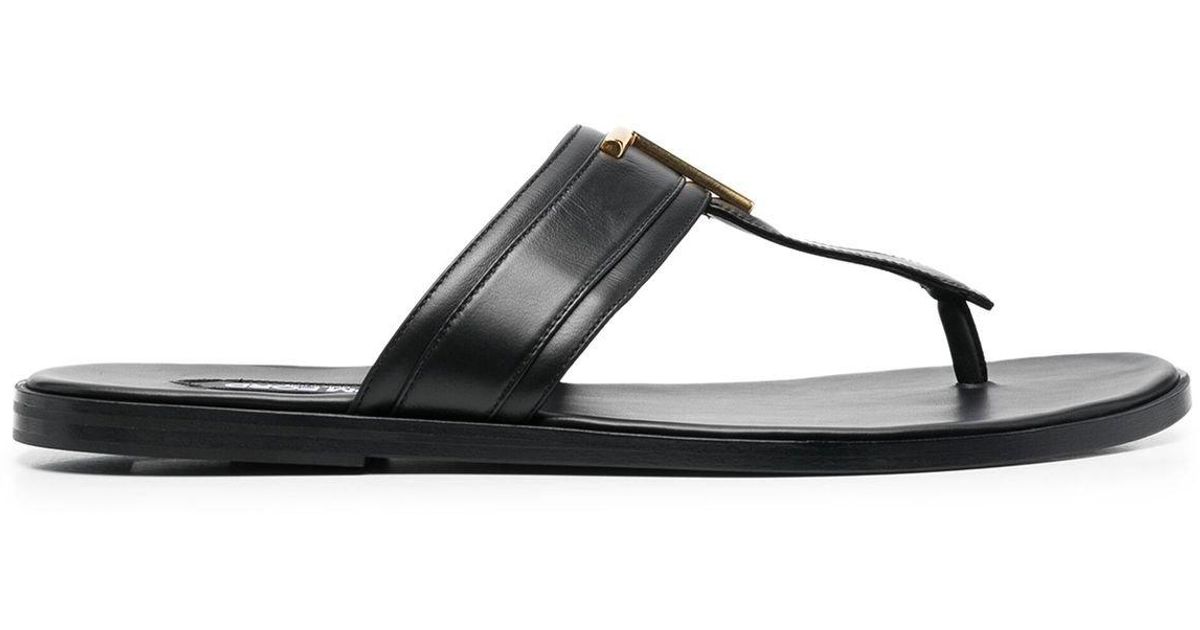 Tom Ford Black Brighton Logo Leather Sandals for Men Lyst UK