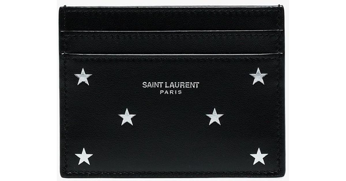 Saint Laurent Black Suede Glitter Star Monogram Card Holder Saint