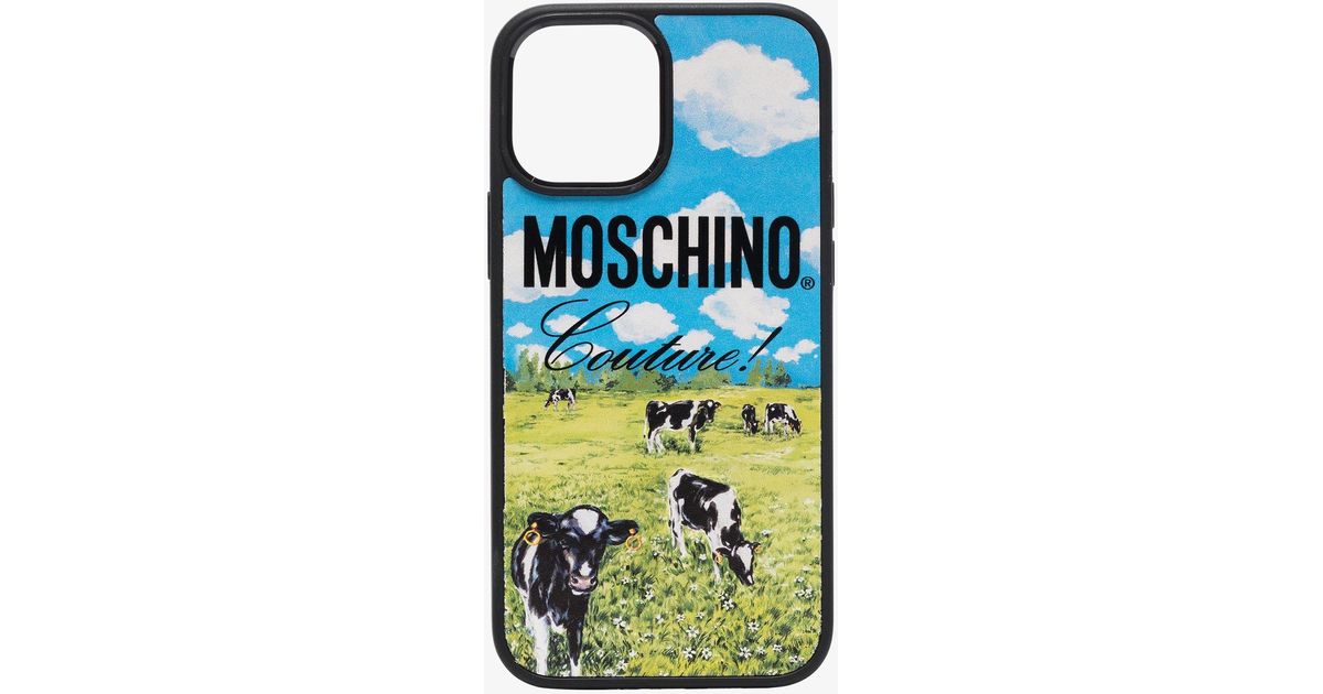 Moschino Cow Print Iphone 12 Pro Max Case In Blue Lyst