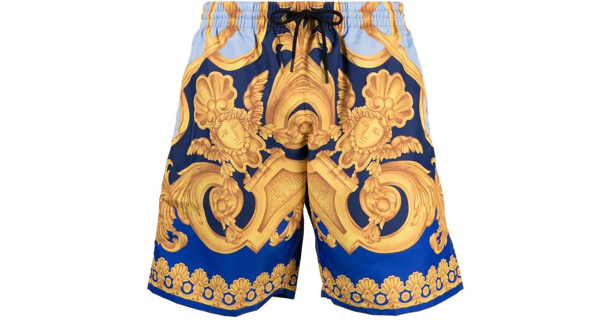 Versace Baroque-pattern Swim Shorts in Blue for Men | Lyst