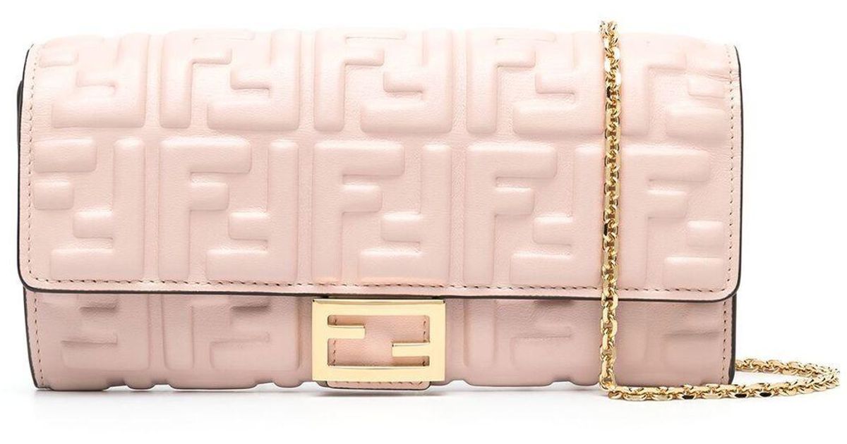 Fendi Pink Ff Leather Chain Wallet | Lyst