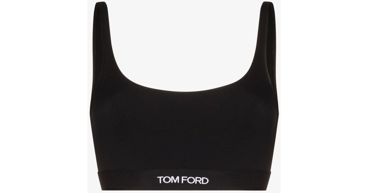 Tom Ford Logo-jacquard Velvet Bralette Top in Black