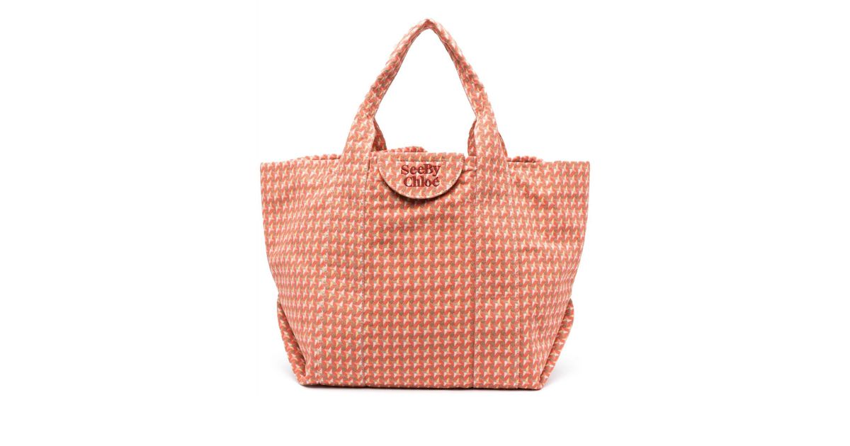 See By Chloé Laetizia Embroidered Logo Tote Bag in Pink | Lyst