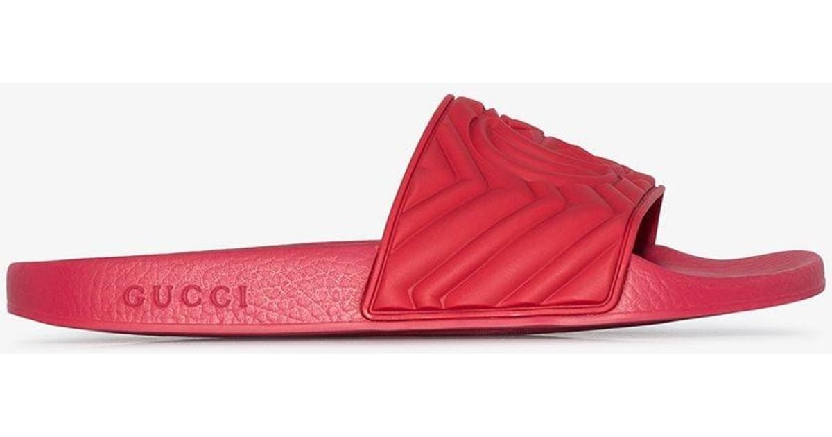 tan and red gucci slides