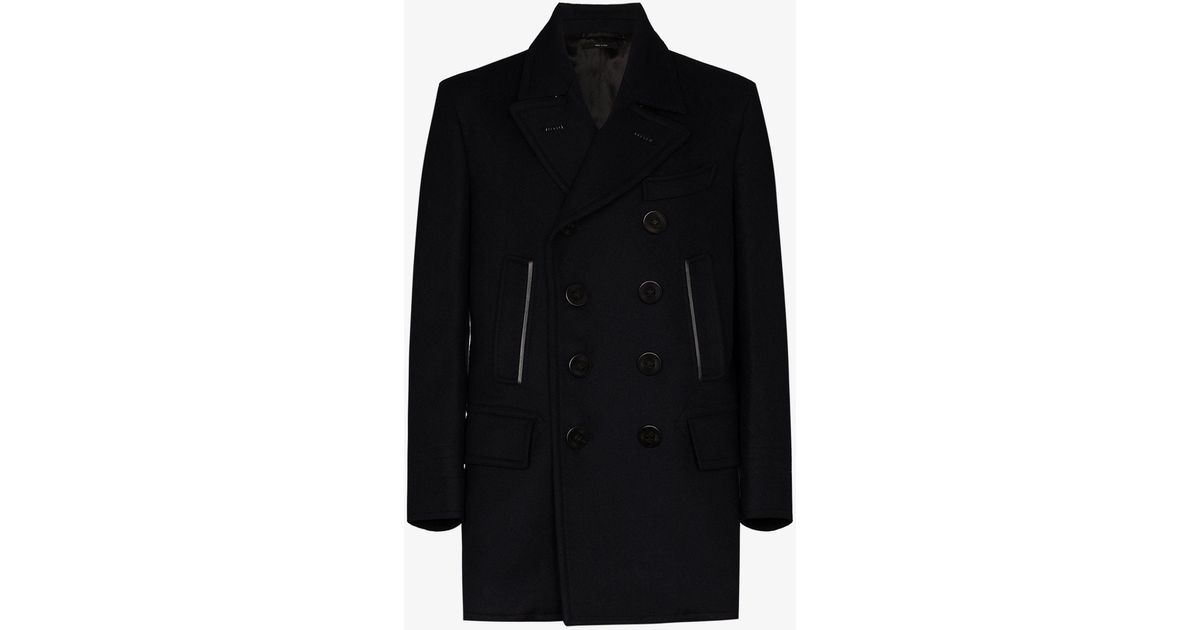 Tom Ford Leather Trim Peacoat in Blue 