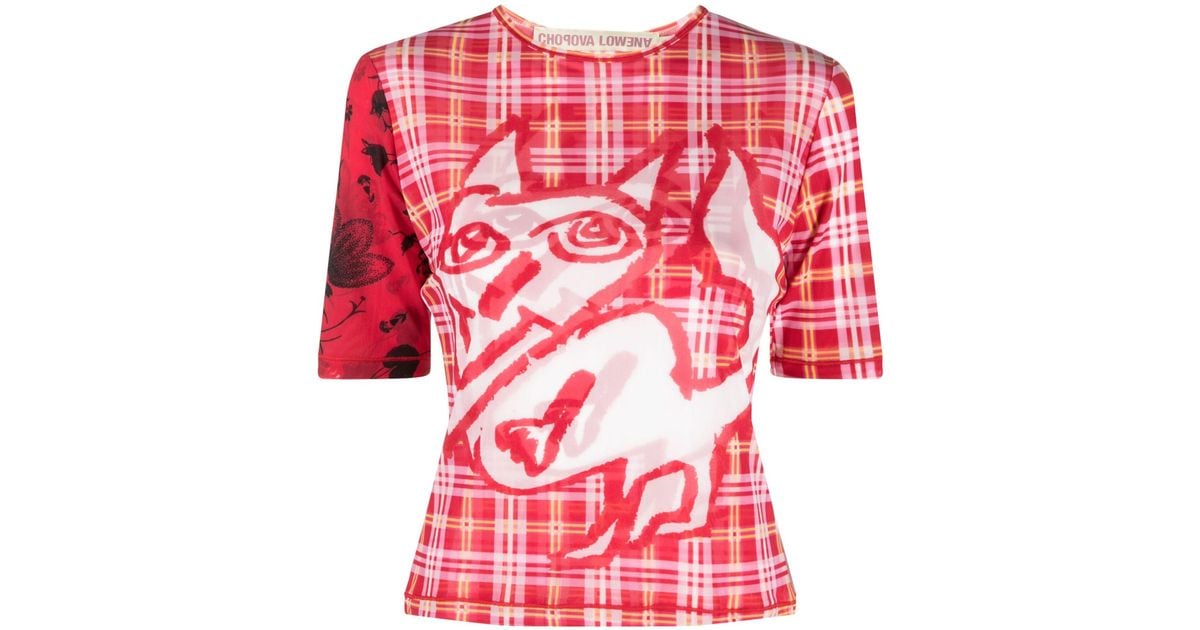Chopova Lowena Fox Dog Mesh Top in Red | Lyst