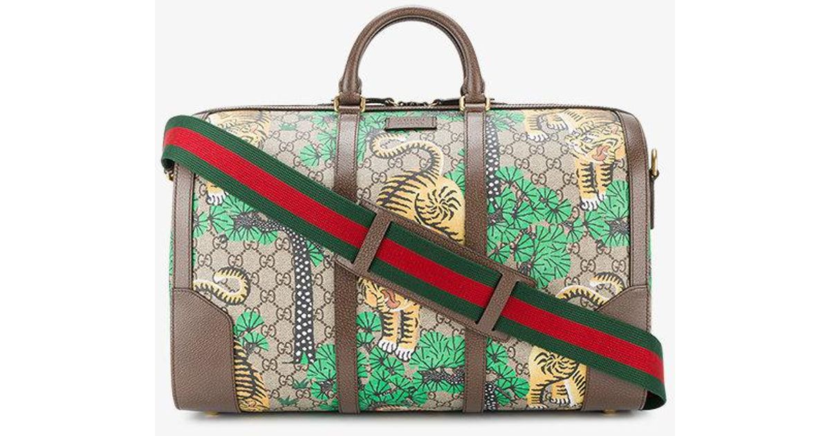 Gucci Leather Bengal Gg Supreme Duffle 