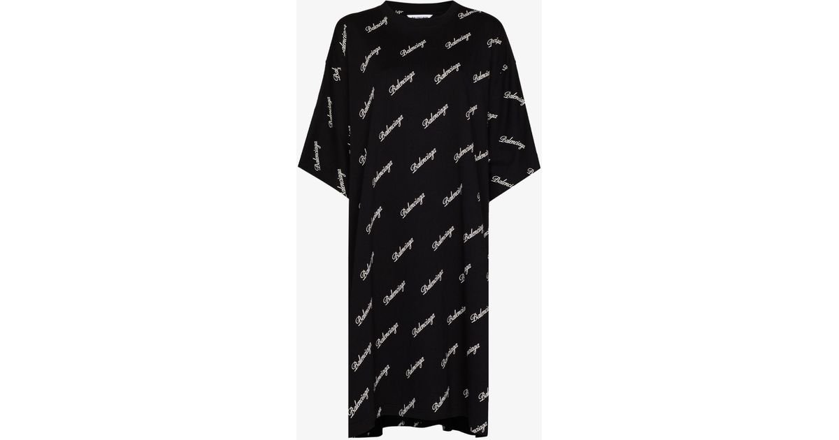 Balenciaga Cotton Script Logo Print T-shirt Dress in Black | Lyst